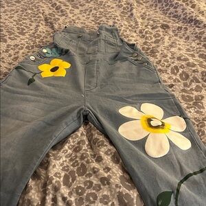 Floral Embroidered Denim Overalls